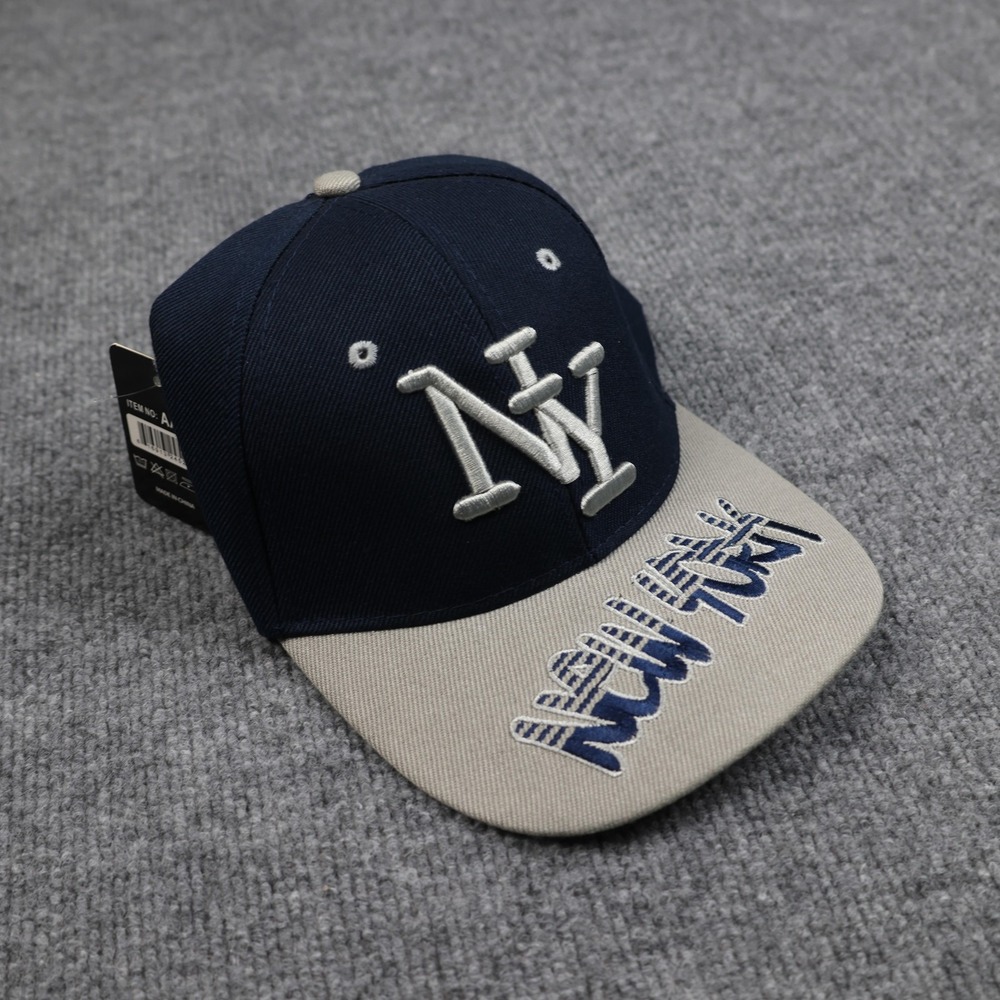 New‎ York Hat Cap Baseball Strap Back Navy Gray Wool Blend Embroidered NY Mens